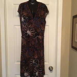 Cleo Brown Purple and Blue Floral Midi Dress